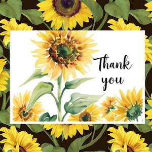 Carte de remerciement tournesol - carte de voeux florale aquarelle, mot de remerciement bohème rustique, papeterie intérieure vierge