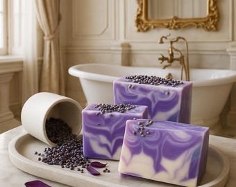 Lavender Soap Handmade Organic Essential Oil Soap, Natural Marble Design