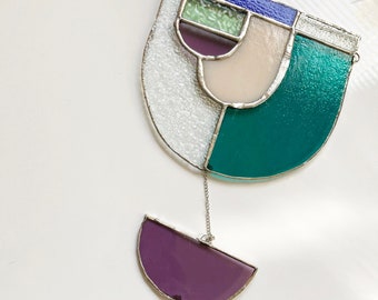 Modern Rainbow / Purple, teal and clear/ Stained Glass Suncatcher