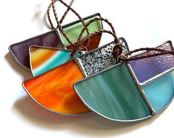 Modern Stained Glass Half Moon Suncatcher Ornaments