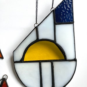 Modern Teardrop Stained Glass Suncatcher / Mondrian