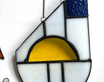 Modern Teardrop Stained Glass Suncatcher / Mondrian