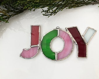 JOY 2 stained glass Suncatcher Christmas ornament