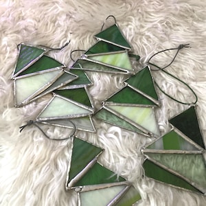 Limited Edition Origami Stained Glass Green Christmas Tree Ornaments