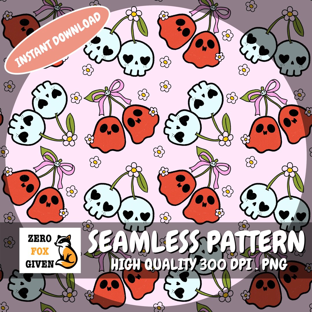 Kawaii Spooky Cherry Seamless Pattern: Halloween Digital Paper (PNG ...