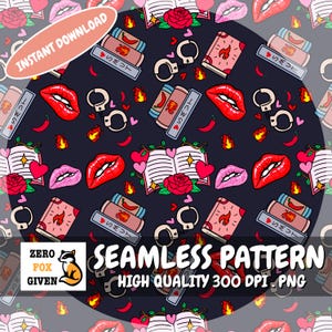 Smut Book Lover Seamless Pattern | Spicy Romance Digital Paper | Kinky Cute Repeat Design | PNG for Sublimation & Crafts