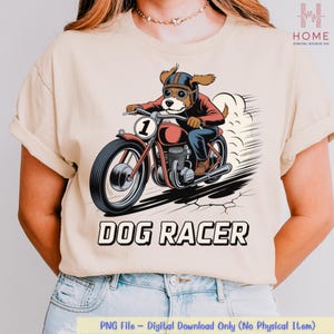 Vintage Dog Racer PNG – Funny Motorcycle Dog Clipart, Retro Biker Animal Art, Digital Download for T-Shirts & Stickers