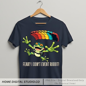 Grappig kikker-skydivingshirt: 'Angst? Ik ben niet eens Ribbit!” Vintage cartoon parachute-T-shirt voor avontuurlijke zielen