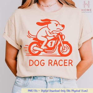 Dog Racer Clipart PNG – Funny Cartoon Dog on Motorcycle, Retro Racing Animal Art, Black and White Line Drawing, Digital Download"