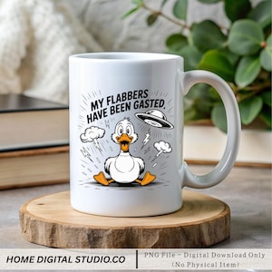 Funny Shocked Duck Cartoon – “My Flabbers Have Been Gasted” UFO Comic Art Print, Whimsical Animal Poster, Humorous Wall  Digital Download
