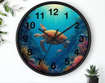 Ocean Wall Clock Design Inspiration Home Decor Wall Art Piece Display Kitchen Accent Turtle Decoration Wall Timepiece Modern Style Living