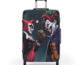 Harley Quin Joker Suitcase, 3 sizes, Stylish Travel Luggage, Comic Art Carry-On, Unique Wheelie Bag for Fans, Perfect Gift for Travelers