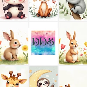 Watercolor Style Prints Custom Designs Phone Wallpaper Projects Multiple Prints PNG Files x 16 Koala Deer Bunny Giraffe