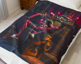 Funny Deadpool Velveteen Plush Blanket, Cozy Throw for Gaming, Comics Fan Gift, Movie Night Essentials, Home Decor