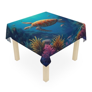 Ocean Vibes Tablecloth with Turtle Design, Coastal Decor, Beach House Table Cover, Turtle Celebration, Underwater Theme
