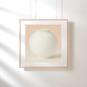 Póster de jarrón de porcelana blanca coreana con diseño de luna de coral pastel, impresión artística tradicional minimalista