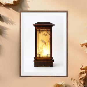Korean Lantern Wall Art Traditional Chorong Night Poster, Soft Glow Minimalist Print