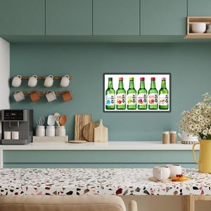 Soju Flavor Poster, Korean Wall Art Featuring Cute Soju Bottles | K-Pop Kitchen Decor