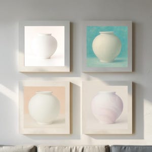 koreanische Mondglas-Sammlung Digital Art 4er-Set - minimalistische weiße Keramikdrucke
