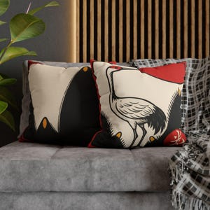 Carte Gwang vintage coréen Hwatu Crane Pillow à thème montagne et grue | Housse de coussin carrée avec art traditionnel coréen de cartes à jouer