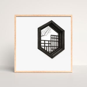 Geometric Korean Window Frame – Neutral Aesthetic Digital Print, Korean Art