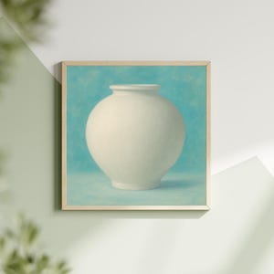 White Moon Glas Poster koreanische minimalistische Keramik Kunstdruck | Traditionelle Joseon-Keramik-Wanddekoration | Kostenloser Versand in die USA