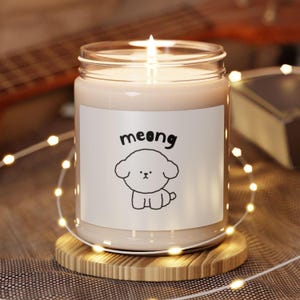 Meong Korean Puppy Candle Cute Dog Illustration | Kawaii Gift for Dog Lovers | Cozy Scented Jar Candle