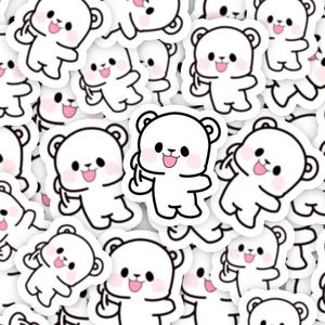 Cute White Bear Sticker Sheet - 5 Funny Hand-Drawn Bear Stickers
