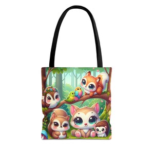 Whimsical Forest Friends Tote Bag, Cute Animal Canvas Bag, Gift for Animal Lovers, Eco-Friendly Shopping, Adorable Illustration