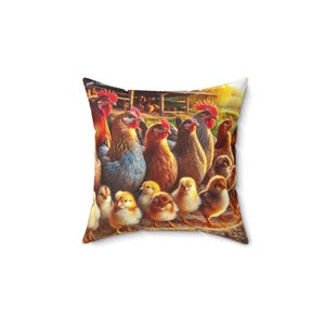 Country Chickens Throw Pillow - Rustic Farmhouse Decor, Farmhouse Cushion, Animal Lover Gift, Cozy Home Accent, Chicken Decor