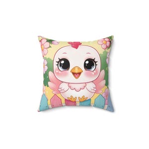 Cute chicken Decorative Pillow, Whimsical Pillow for Kids Room, Flower Accent Cushion, Nursery Decor, Gift for Baby Showers