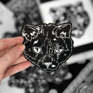 Punk Cat Sticker - Piercing Spooky Cat Black & White Grunge Goth Kitty - Laptop, Journalling