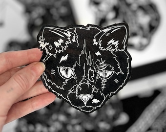 Punk Cat Sticker - Piercing Spooky Cat Black & White Grunge Goth Kitty - Laptop, Journalling