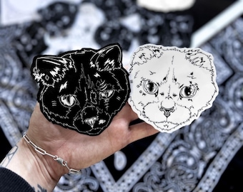 Punk Cats Sticker Pack - Black and White Grunge Kitty with Piercings, Emo Goth, Witchy Alternative - Journal, Scrapbook, Phone & Laptop