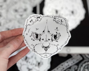 Punk Kitty Sticker - Emo Goth Cat with Piercings, Black & White Grunge Decal For Scrapbooking, Laptop, Journal