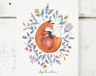 Fox and Floral Watercolor | Blank and September Printables for Journal or Planner