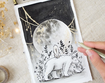 Blank and December Printable for Journal or Planner | Bear, Bunny, and Moon Painting