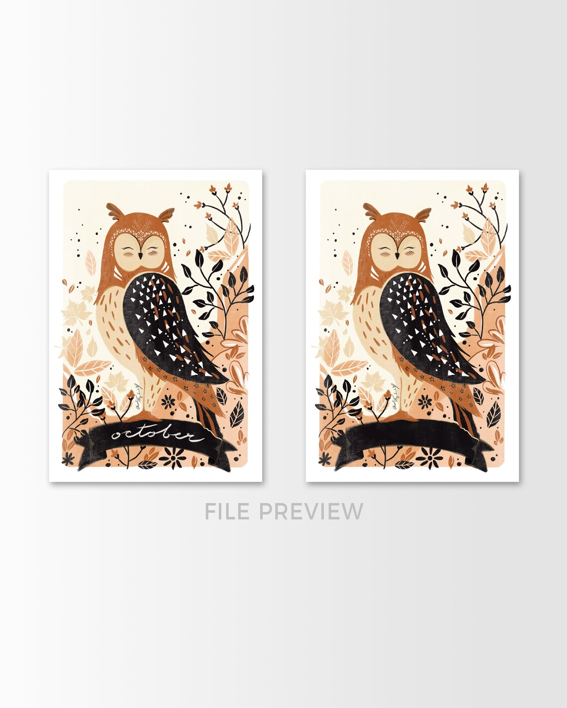 Autumn Owl Blank and October Printable for Journal or | Etsy