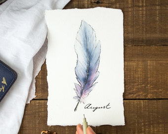 Feather Watercolor | Blank and August Printables for Journal or Planner