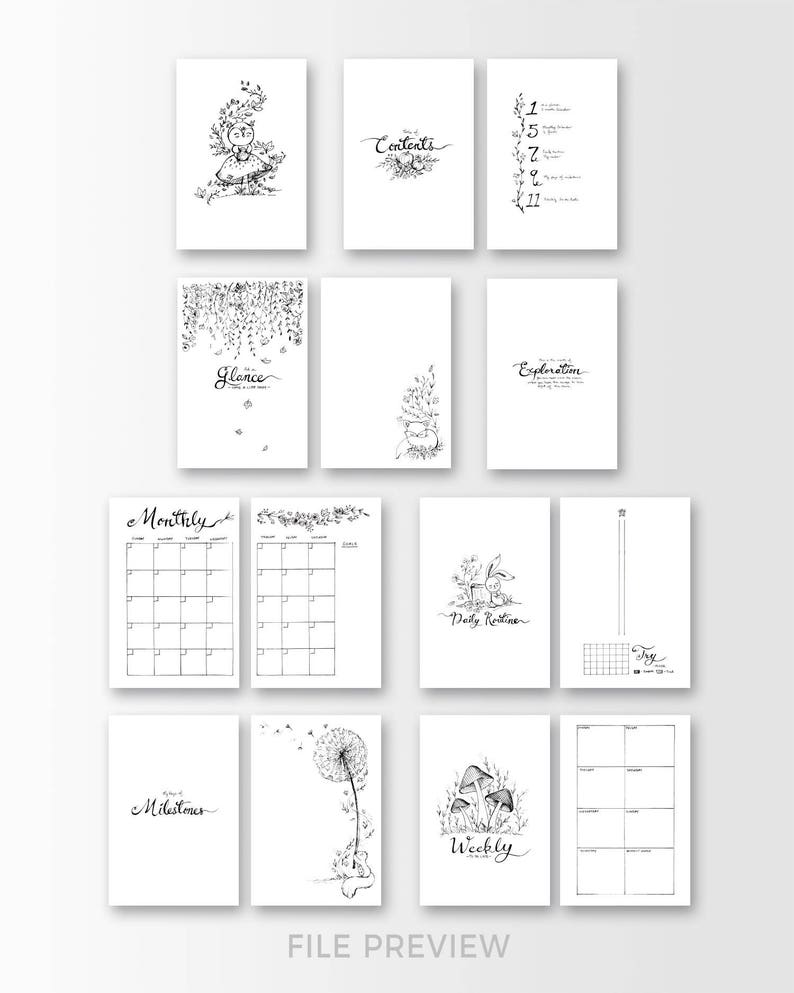 Full Blank Set up Printable for Journal or Planner Owl image 6