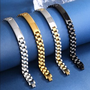 Customized Link Men Bracelet, Personalized Link Bracelet, Father&#39;s Day Gift, Gold Bracelet, Silver Bracelet
