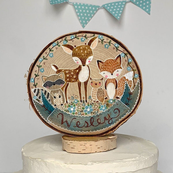 Woodland Animals Cake Topper for Boy, Baby Shower Cake Decoration for Girl, Baby's 1st Birthday, Personalized, Gender Neutral Baby Shower