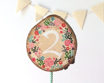 Custom Number Cake Topper, Garden Birthday, Floral Party Decor, Baby's 1st, Hand Painted, Personalized with Age or Initial, Baby Photo Prop