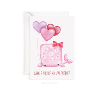 Cute Whale Valentine&#39;s Day Card, Printed Whale Card, Valentine Card for Whale Lover, Eco Friendly, Blank Card, Valentine for Child