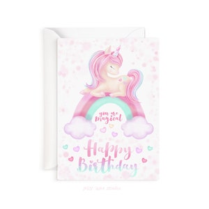 Unicorn Birthday Card, Printed Unicorn Greeting Card, Birthday Card for Girl, Eco Friendly, Rainbow Unicorn, Happy Birthday, Blank Card