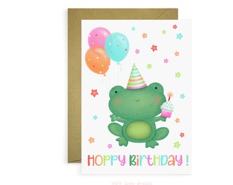 Frog Birthday Card, Printed Birthday Card for Child, Eco Friendly, Printed Card, Happy Birthday, Blank Card, Cute Froggy Birthday
