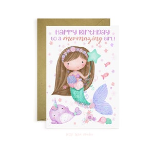 Mermaid Birthday Card, Mermazing, Printed Birthday Card for Girl, Eco Friendly, Under the Sea Card, Happy Birthday, Blank Card