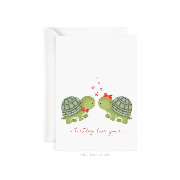 Turtle Valentine's Day Card, Printed Valentine, Cute Couple Card, Valentine Card for Boyfriend, Eco Friendly, Turtley Love You, Blank Card