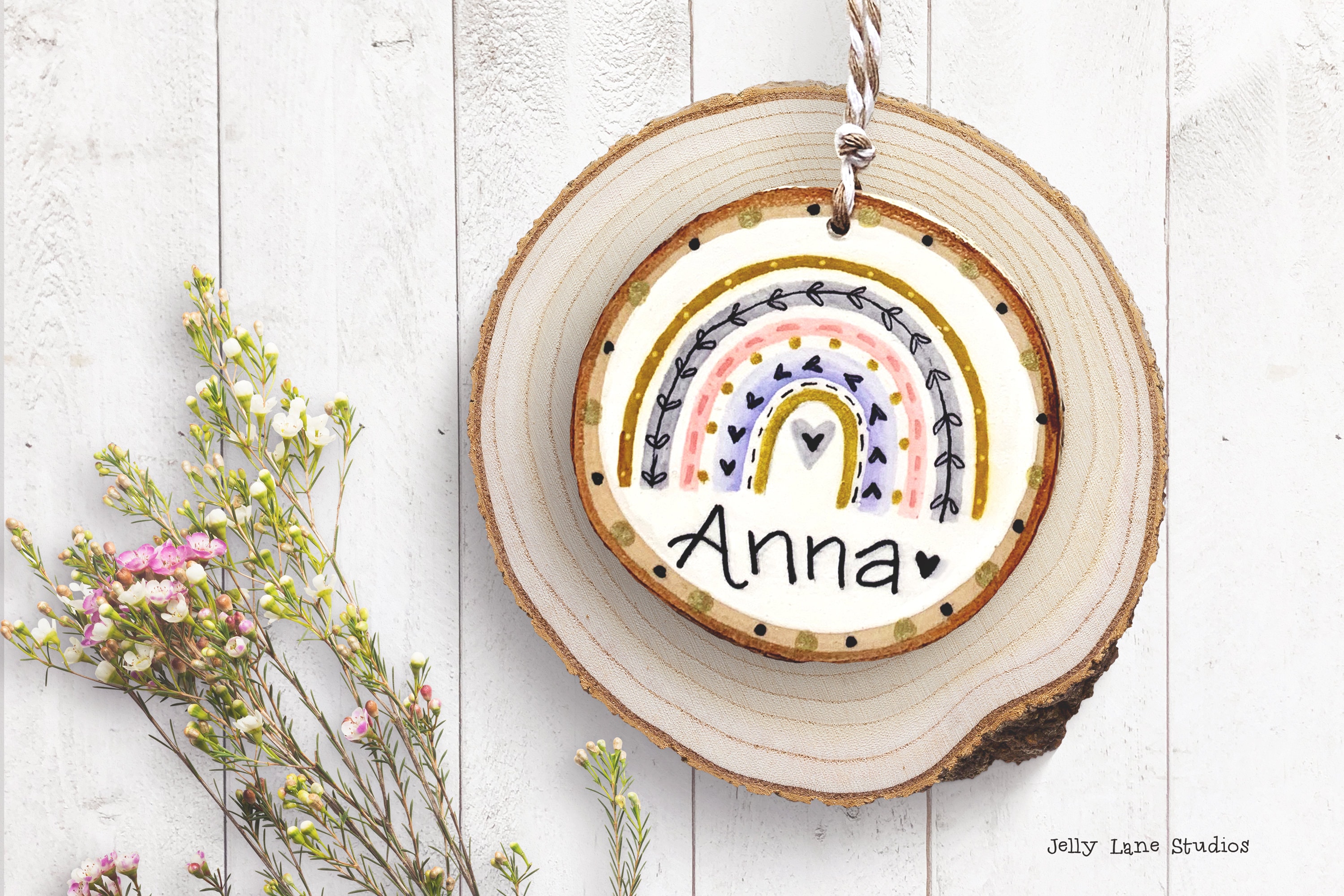Boho Rainbow Ornament Personalized Wood Slice Ornament Rainbow Magnet Handpainted Rustic Christmas Ornament Ornament for Child