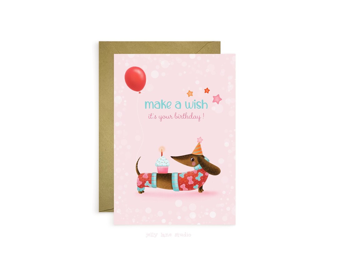 Dachshund Birthday Card, Doxie Greeting Card, Happy Birthday, Cute ...